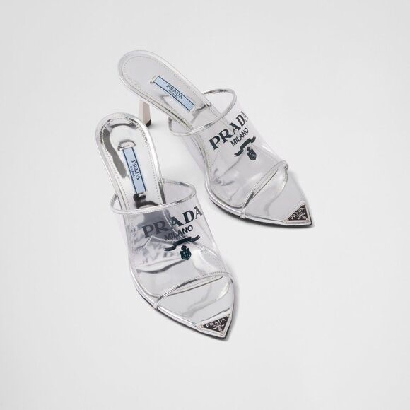 PRADA LOGO PLEXIGLAS SANDALS SIZE 38 PRELOVED - Picture 1 of 3
